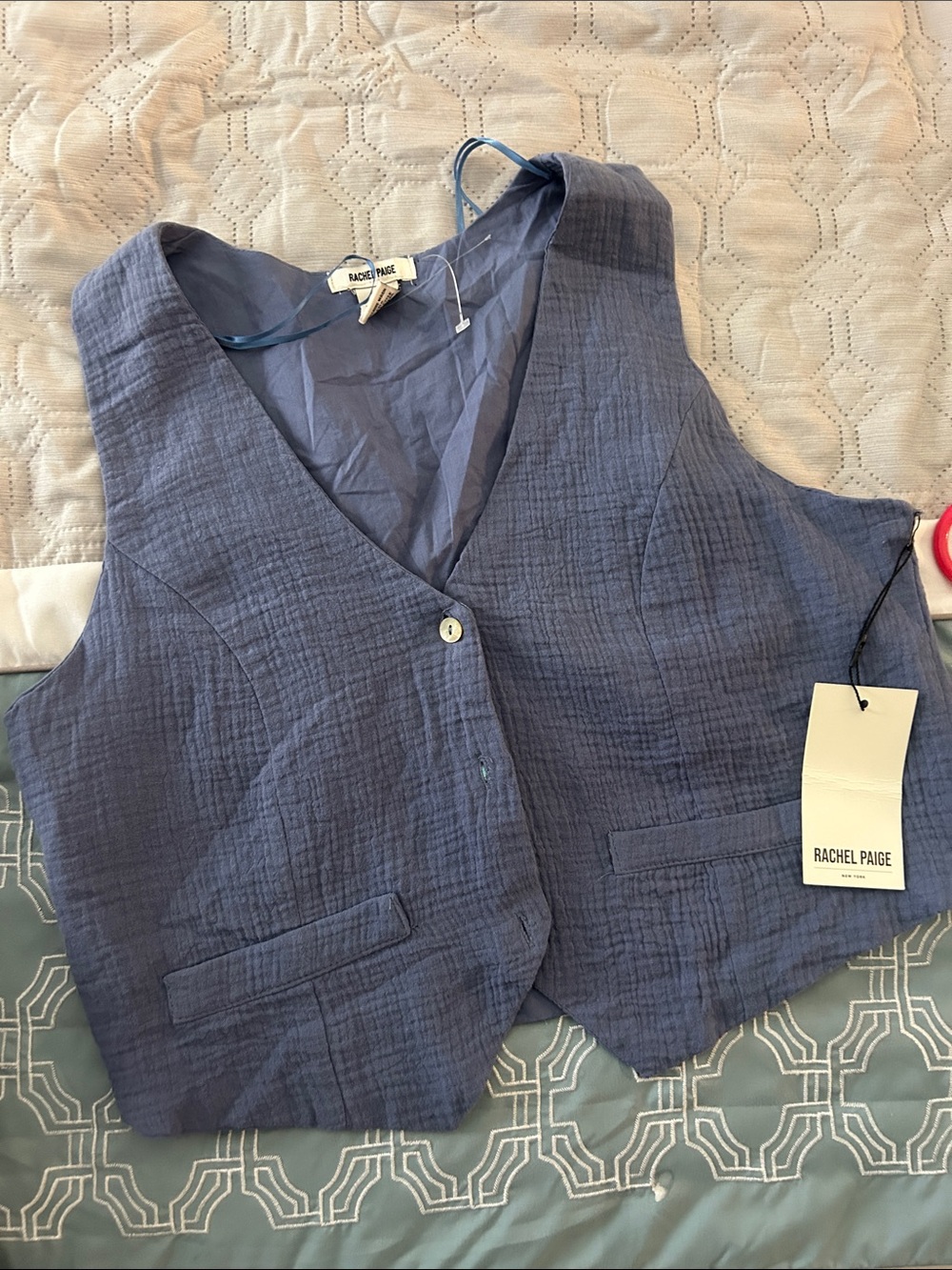 Rachel Paige Blue Textured Vest
